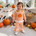 thumbnail image 5 of RUINIXCW Toddler Baby Girl Halloween Outfit Infant Girl Fall Winter Clothes Striped Pumpkin Penter Pan Collar Long Sleeve Shirt Tops Flare Pants Set, 5 of 9