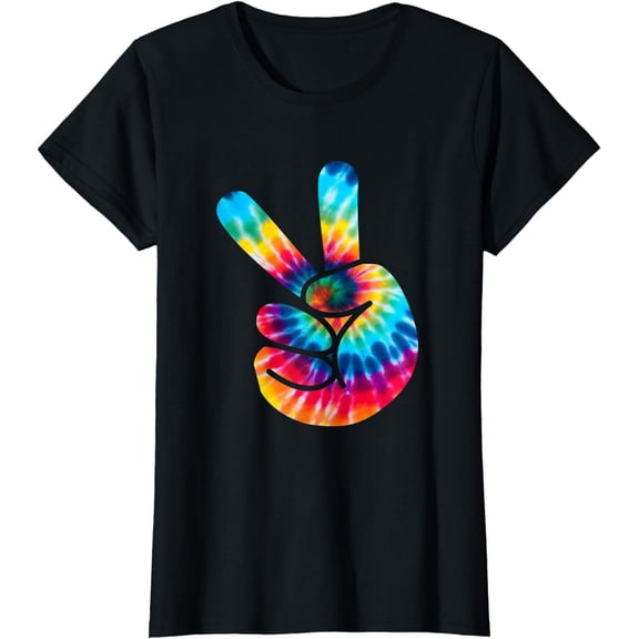 Tie Dye Peace Sign Hand V Hand Sign 60's 70's Hippie Xmas T-Shirt