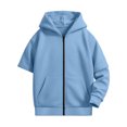 thumbnail image 4 of Kids Detachable Sleeve Full Zip Hoodie Sweatshirt 2 in 1 Long Short Sleeve Hooded Jacket Casual Solid Color Outerwear for Boys Girls Big Kids Blue 7 Years, 4 of 8