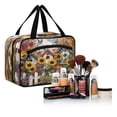 thumbnail image 6 of Travel Hanging Toiletry Bag with 4 Zipped Compartments Waterproof Makeup Accessories Spacious Cosmetic Bag Birdhouses with Sunflowers Large, 6 of 9