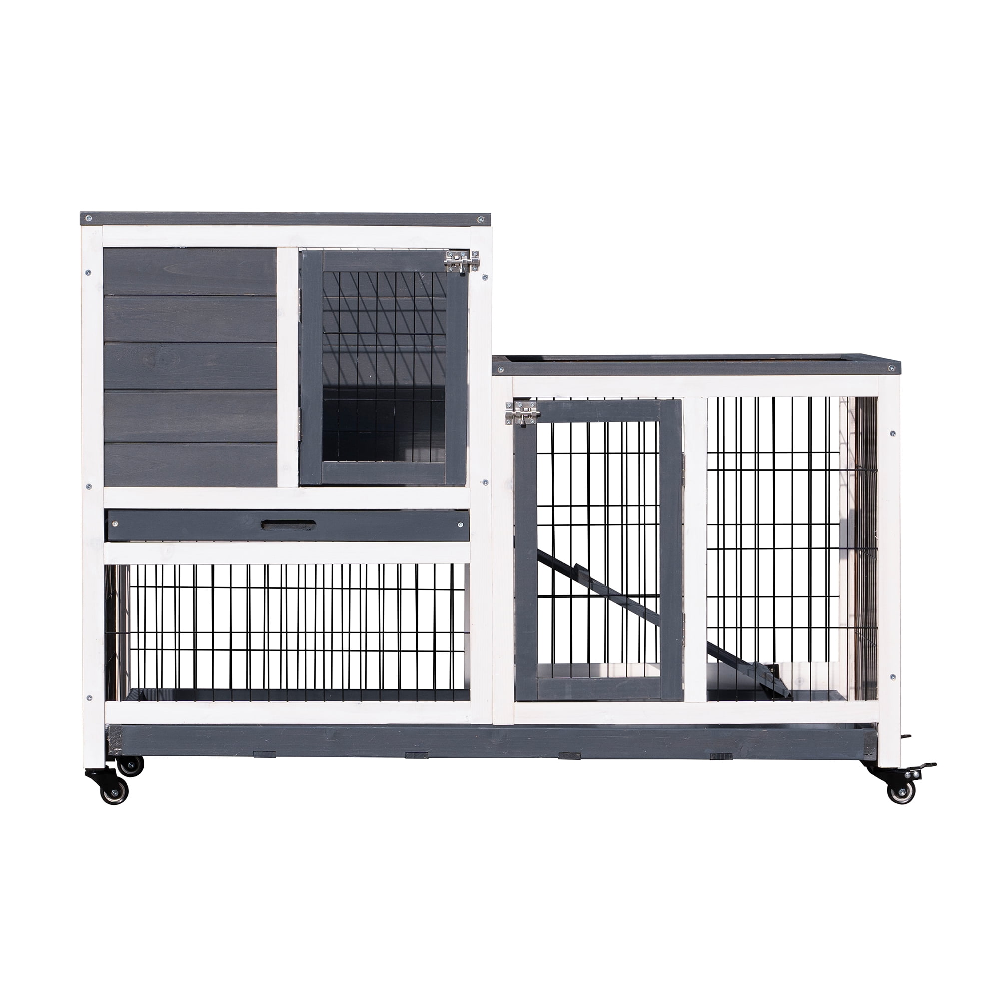 Pefilos 2 Story Design Rabbit Hutches for Outdoor with Wheels Pet Cage with Tray, Fir Wood Construction for Hamster, Guinea Pig, Gray Pefilos 2 Story Design Rabbit Hutches for Outdoor with Wheels Pet Cage with Tray, Fir Wood Construction for Hamster, Guinea Pig, Gray