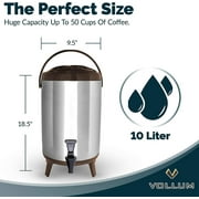 Vollum Stainles Steel Insulated Beverage Dispenser  Insulated Thermal Hot and Cold Beverage Dispenser  12 Liter Drink Dispenser with Spigot for Hot Tea & Coffee, Cold Milk, Water, Juice & More BROWN