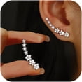 thumbnail image 1 of Vireellx Dainty Flower Climber Earrings in Silver Small 925 Sterling Trendy Jewelry, 1 of 12