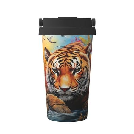 

Tebeau Colorful Plant Tiger Print Travel Coffee Mug Insulated Coffee Cup with Leakproof Lid Coffee Tumbler Reusable Coffee Cups with Seal Lid