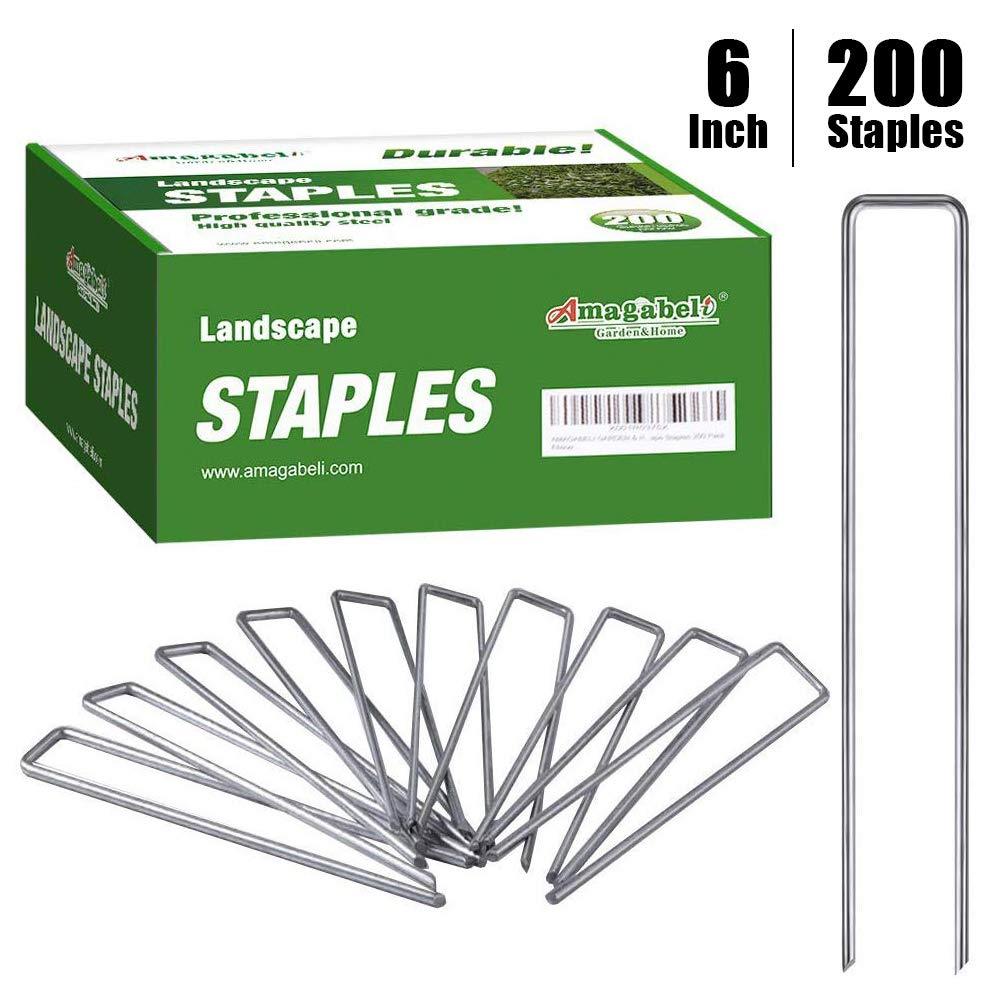 Amagabeli 6 Inch Galvanized Landscape Staples 200 Pack Garden Stakes