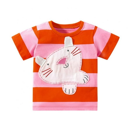 

SILVERCELL Toddler Little Girls Summer Shirts Cartoon Digital Short Sleeve Tee Cotton Top Size 2-7 Years