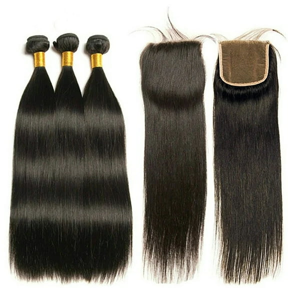 4x4 Lace Closure Straight, Brazilian Virgin Human Hair 3 Bundles (08 10 12)