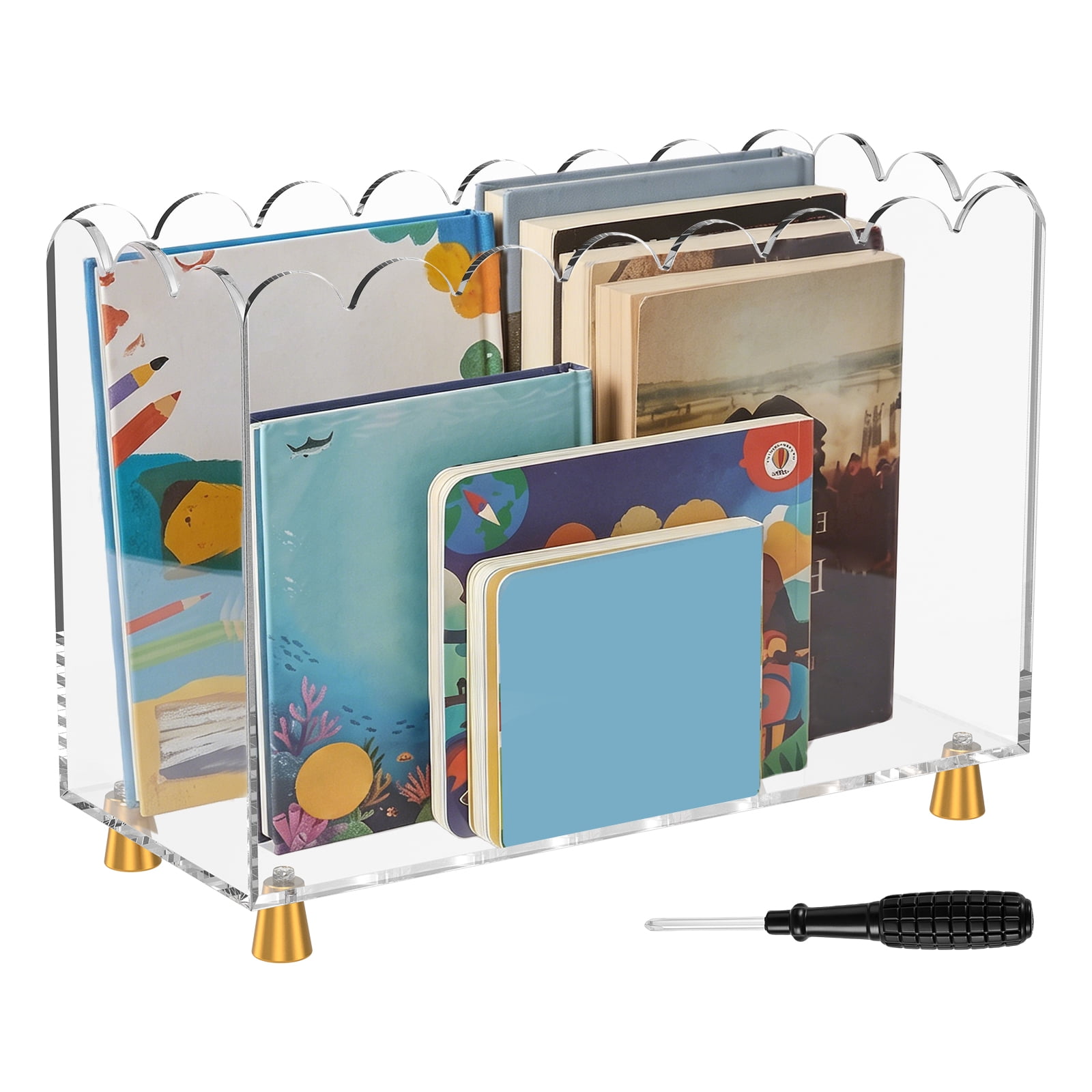 Acrylic Vinyl Record Holder Vinyl Album Storage with Gold Metal Feet and Scalloped Edge Design Portable Space Saving Organizer for 7/10/12 Inch LP Record