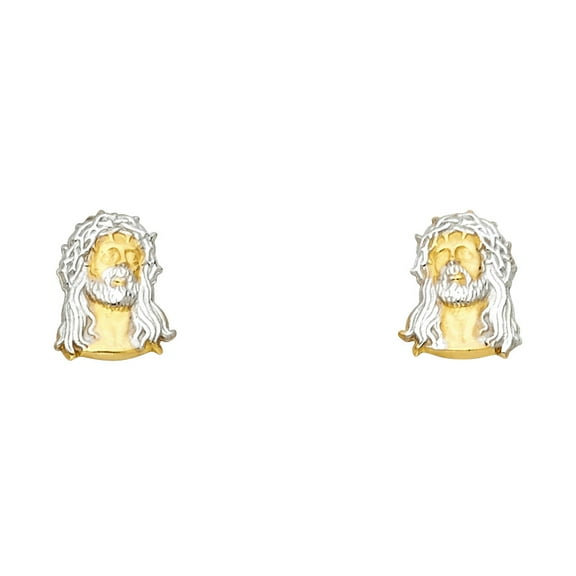 14k Two-Color Gold Jesus Christ Face Stud Earrings Jewelry Female Unisex