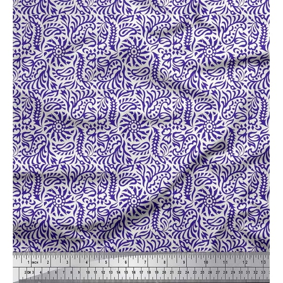 Soimoi Cotton Voile Fabric Floral & Paisley Block Print Sewing Fabric Yard 56 Inch Wide