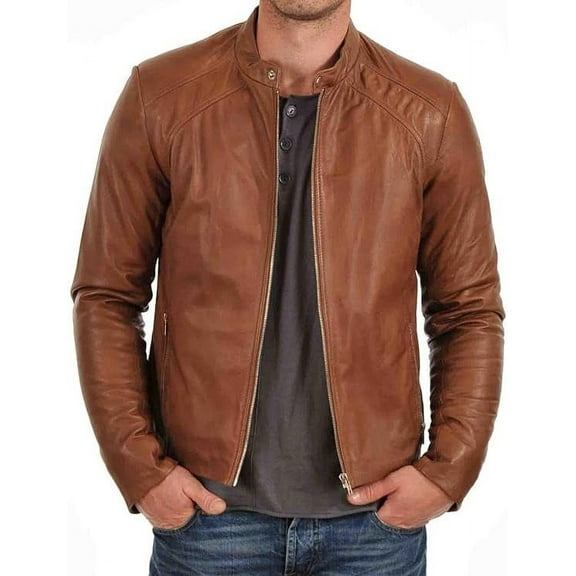 New Men Designer Genuine Lambskin Soft Biker Leather Jacket A155