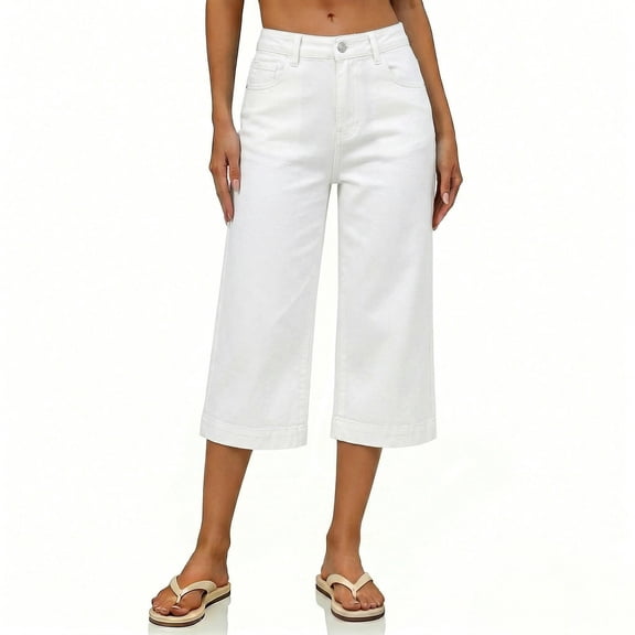 ZGRBOU Women's Wide Leg Capri Jeans High Waist Straight Stretchy Jeans Summer Casual Denim Capris Pants with Pockets