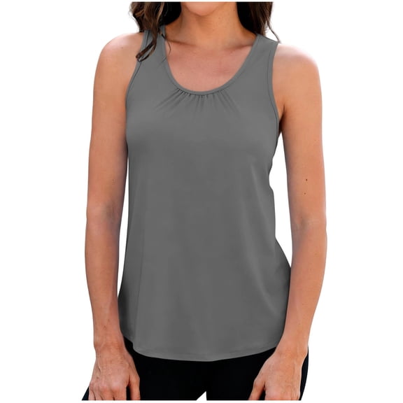 Hurxie Women Scoop Neck Flowy Loose Fit Tank Top Sleeveless Summer Tops Shirts Gray,S