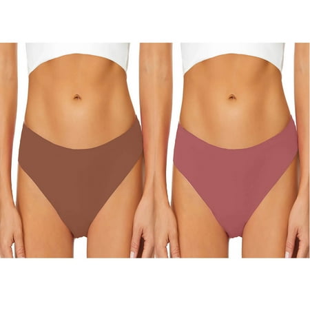 WREESH 2-Pack Women s High-Cut Seamless Bikini Bottoms  No Show Panties Quick-Dry Swimwear for Beach  Pool & Tropical Vacations