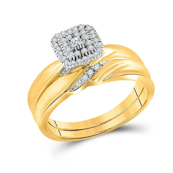 10K Yellow Gold His Hers Round Diamond Cluster Matching Wedding Set 1/5 Cttw, Womens Size: 5-10, Mens Size: 7-13
