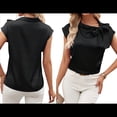 thumbnail image 3 of Blusa de Satén con Cuello Alto, Mangas y Lazo para Mujer, para Oficina Negro XL, 3 of 7