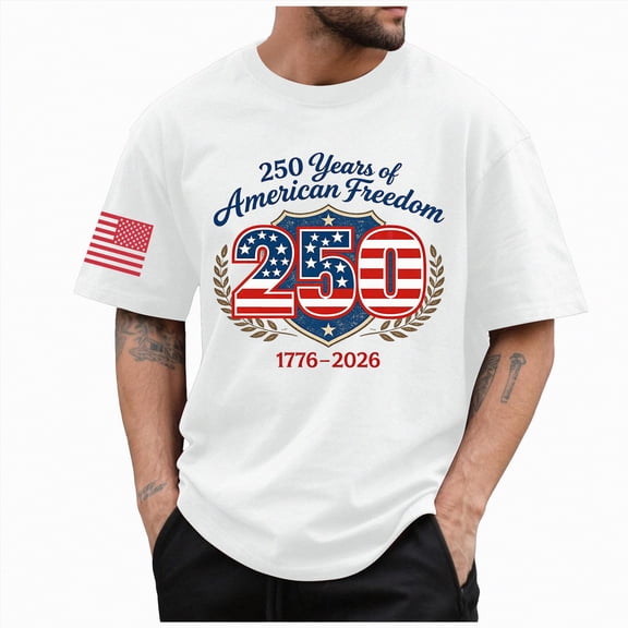Leey-World Mens 250 Anniversary Usa Shirt 250th Anniversary USA Shirts for Men American Flag T-Shirt 4th of July Shirt 250 Years Birthday Patriotic Tops(White,S)