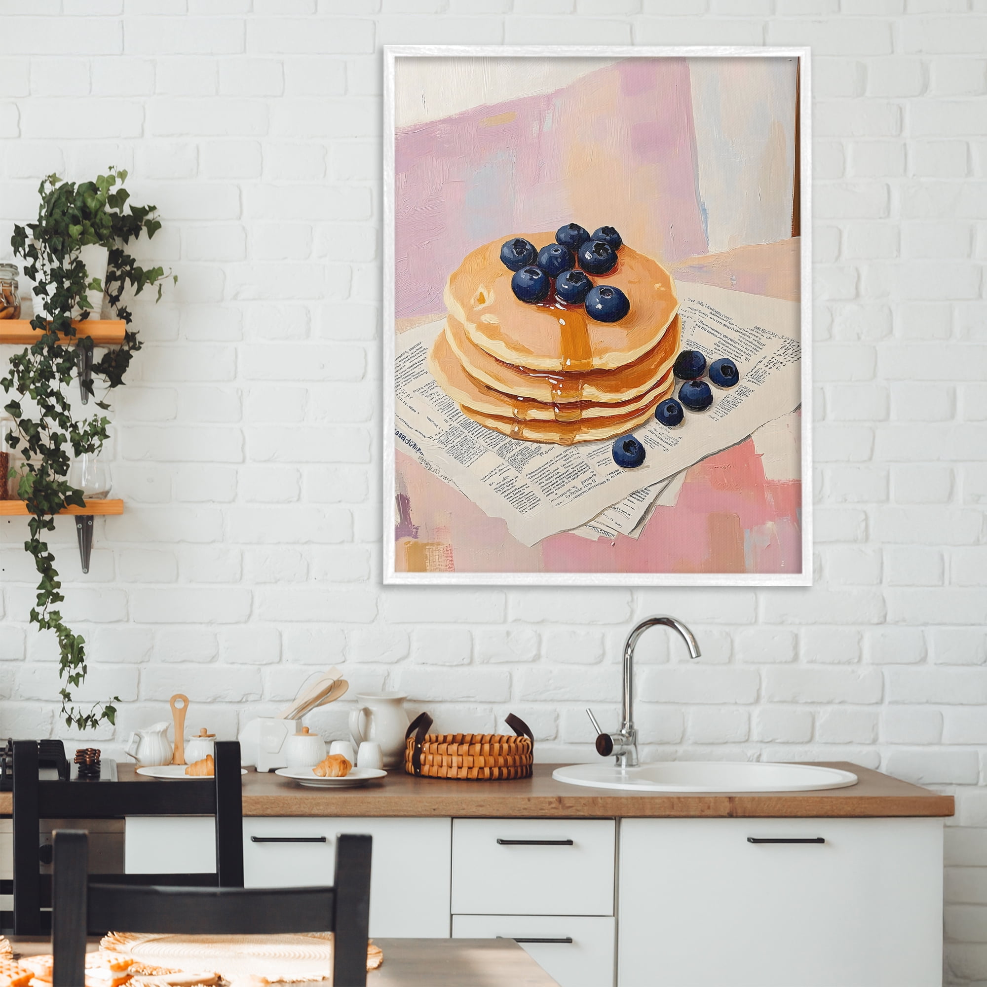 Stupell Industries Blueberry Pancakes with Syrup White Framed Giclee Art, design by The Prints Vibe