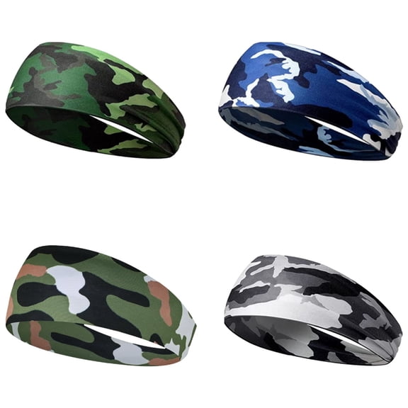 TELOLY 4 Packs Sweatbands for Men Workout Sport Headbands for Men Camo Headband Sweat Absorbing Headband Wide Sweatband for Head Basketball Football Cycling Running Yoga
