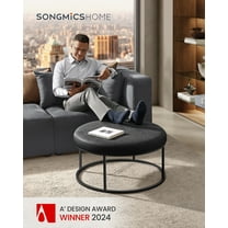 SONGMICS HOME LUIZ Collection - Ottoman, Round Coffee Table, Footstool, Reversible Top, Padded Seat, Side Table,Ink Black