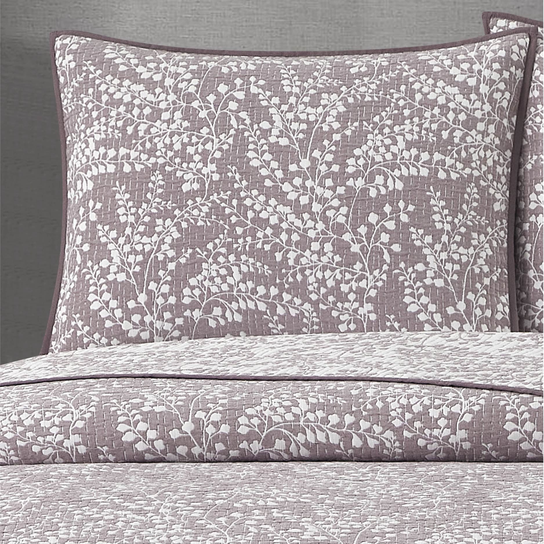 Mainstays Botanical Floral Stitched Pillow Sham, King, Light Purple, 1 Pack