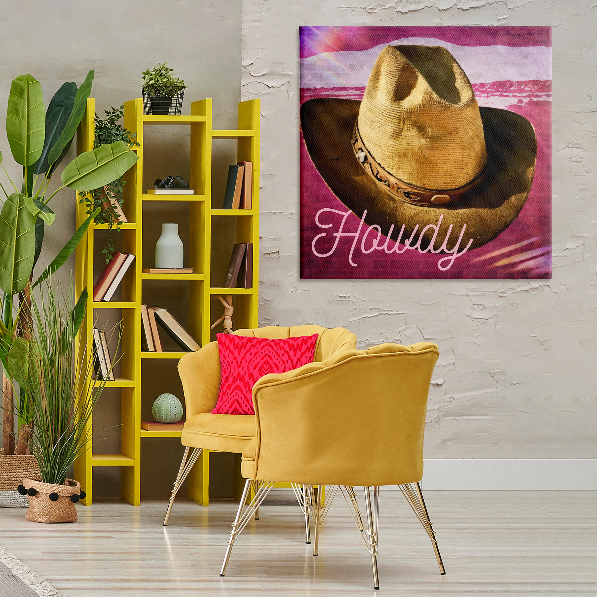Stupell Industries Howdy Cowboy Hat on Pink Text & Numbers Painting Wrapped Canvas Art Print Wall Art, 36 x 36