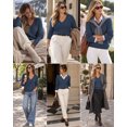 thumbnail image 6 of QUALFORT Women’s V-Neck Cable Knit Sweater, Lightweight Long Sleeve Pullover, Deep Sea Blue, Size M, 6 of 7