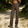 thumbnail image 6 of Women's Mid-Rise Loose Fit Cargo Boot Pants with Side Pockets Utility Pants for Casual Hiking Outdoor Activities Brown XL(XL), 6 of 6