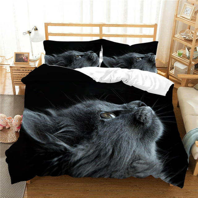 Bed Cover Set Black Home Textiles 3D Cat Printed Vintage Newly Fashion Bedding Cover Suit ,Twin (68"x86")
