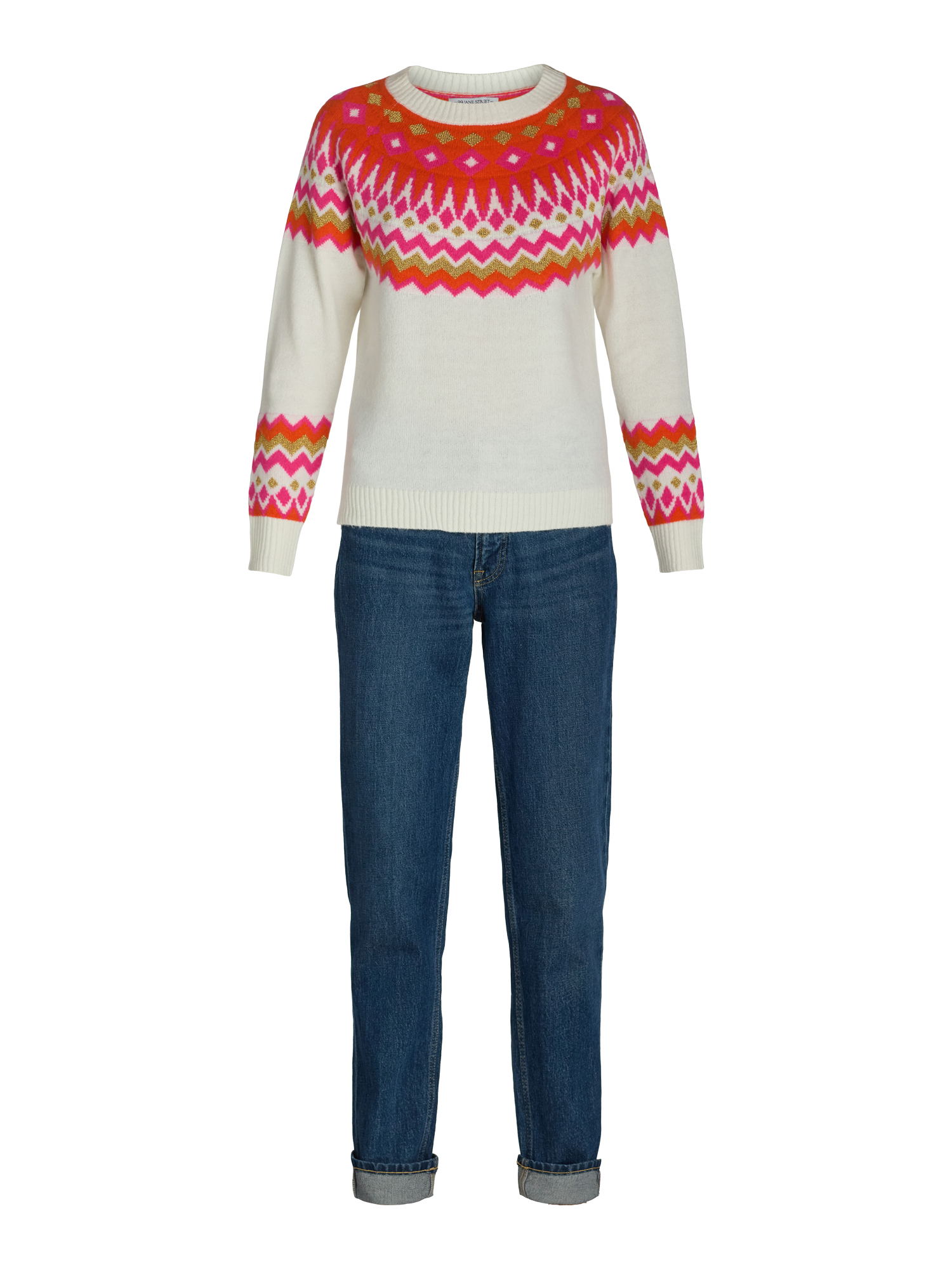 99 Jane Street Women's Fair Isle Crewneck Sweater with Long Sleeves, Midweight, Sizes XS-XL