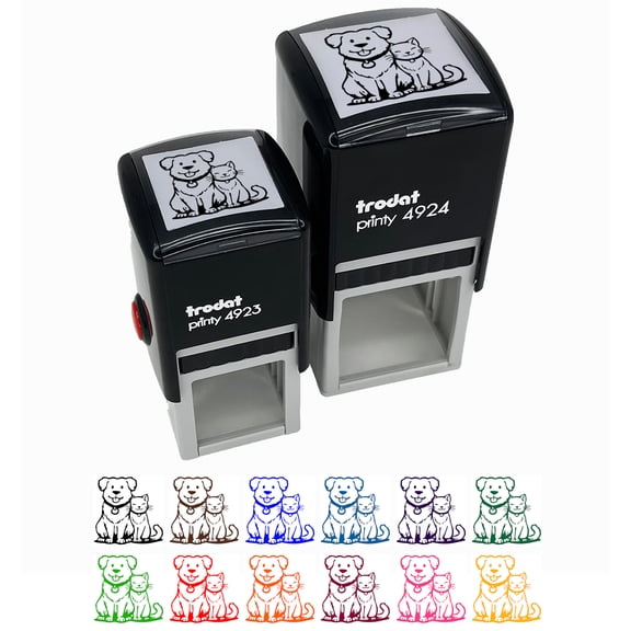 Dog and Cat Best Pet Friends Self-Inking Rubber Stamp Ink Stamper - Black Ink - Small 1 Inch