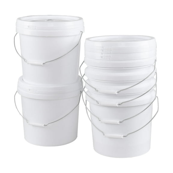 Ramddy 4 Gallon Round Pails with Sealed Lids, Food Grade White Plastic Buckets, 6 Pack