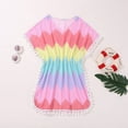 thumbnail image 2 of Big Girls Swim Cover Up Beach Swimwear Coverup Swimsuit Wraps with Pom Pom Trim, Tie Dye V Neck Short Dress, for Kids Teens 7-14 Years, 2 of 9