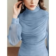 thumbnail image 6 of Baby Blue Ruched High Neck Long Sleeve Maxi Dress For Women, 6 of 30