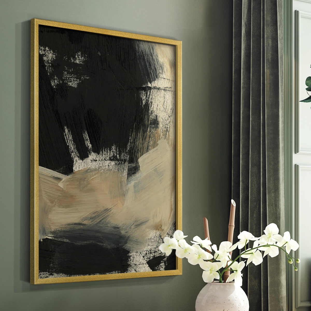 Baked Paintstrokes VI Framed Print in Gold Solid Wood Framed Print No Nail Hanging