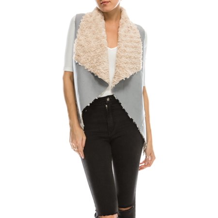 Classic Cowhide Vest - KOGMO Womens Classic Faux Fur Shearing Fully Lined Suede Vest Coat