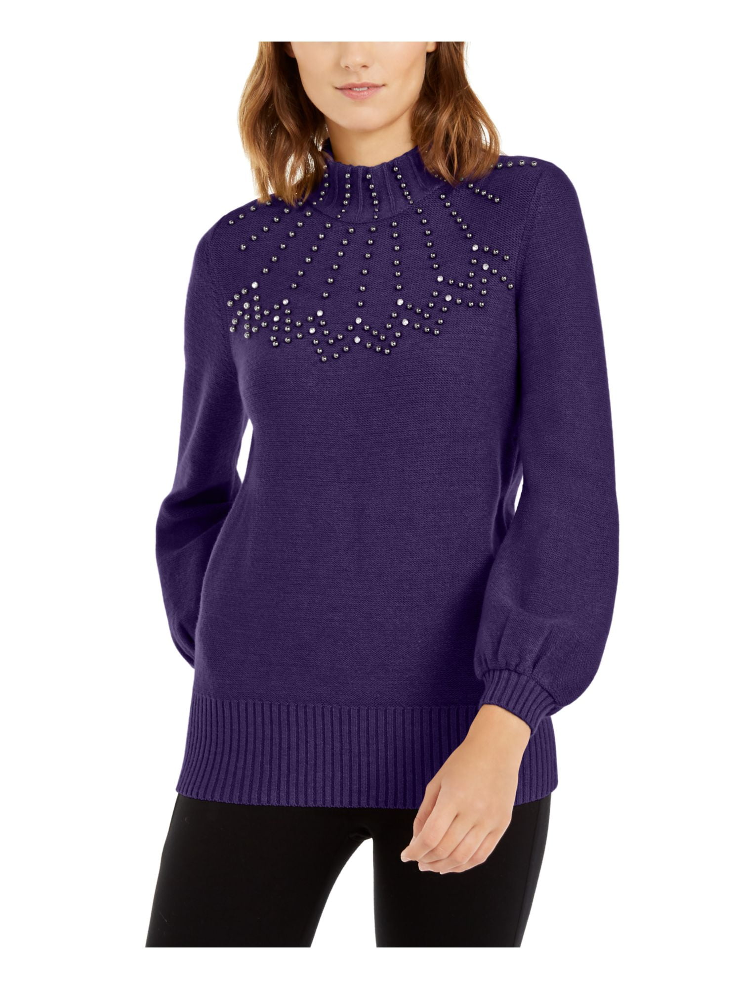 Alfani Womens Embellished Knit Mock 