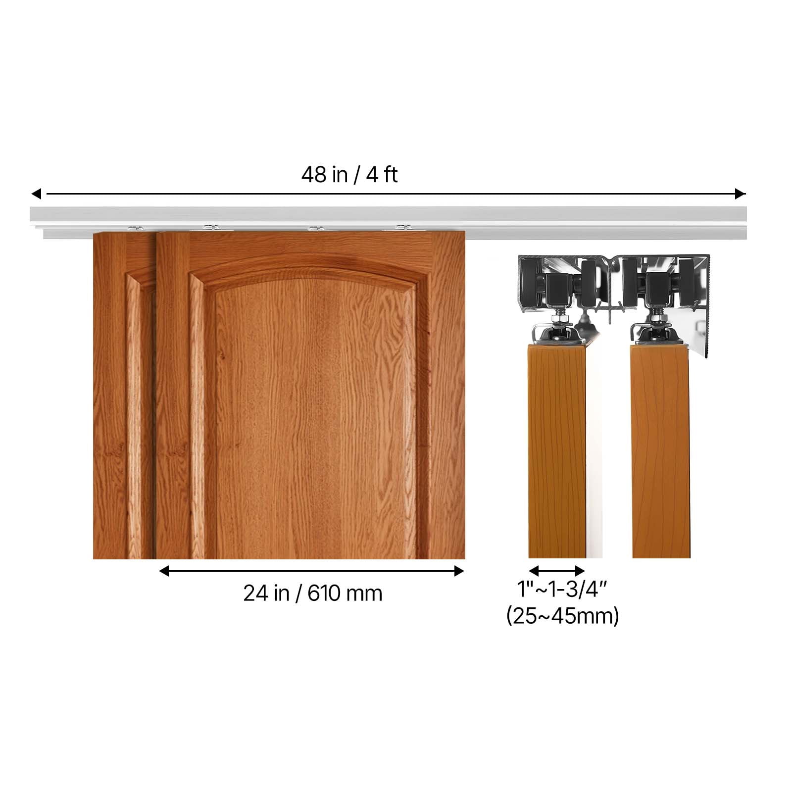 KFFKFF 4 ft Aluminum Alloy Bypass Sliding Door Hardware Kit, Dual-Track System for Smooth and Quiet Operation, Compatible with 1" to 1 3/4" Thick Doors, Fits 24" Wide 2-Door Closets,Easy Installation