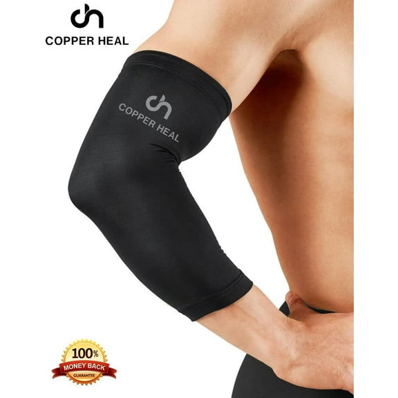COPPER HEAL Elbow Compression Sleeve Brace Medical Recovery Black One Size