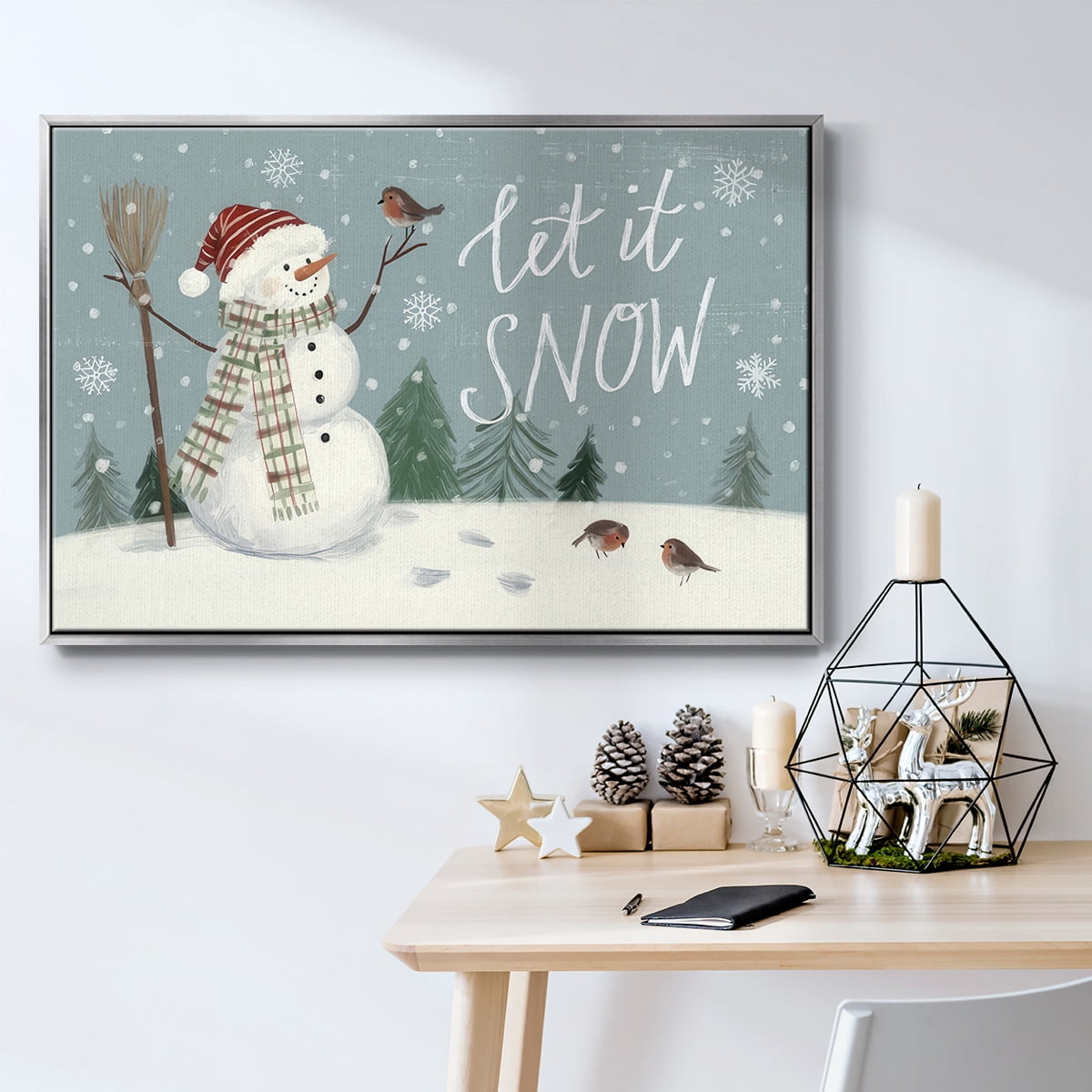Jolly Snowman Collection A - Framed Gallery Wrapped Holiday Canvas - 27 x 41 - Silver Frame