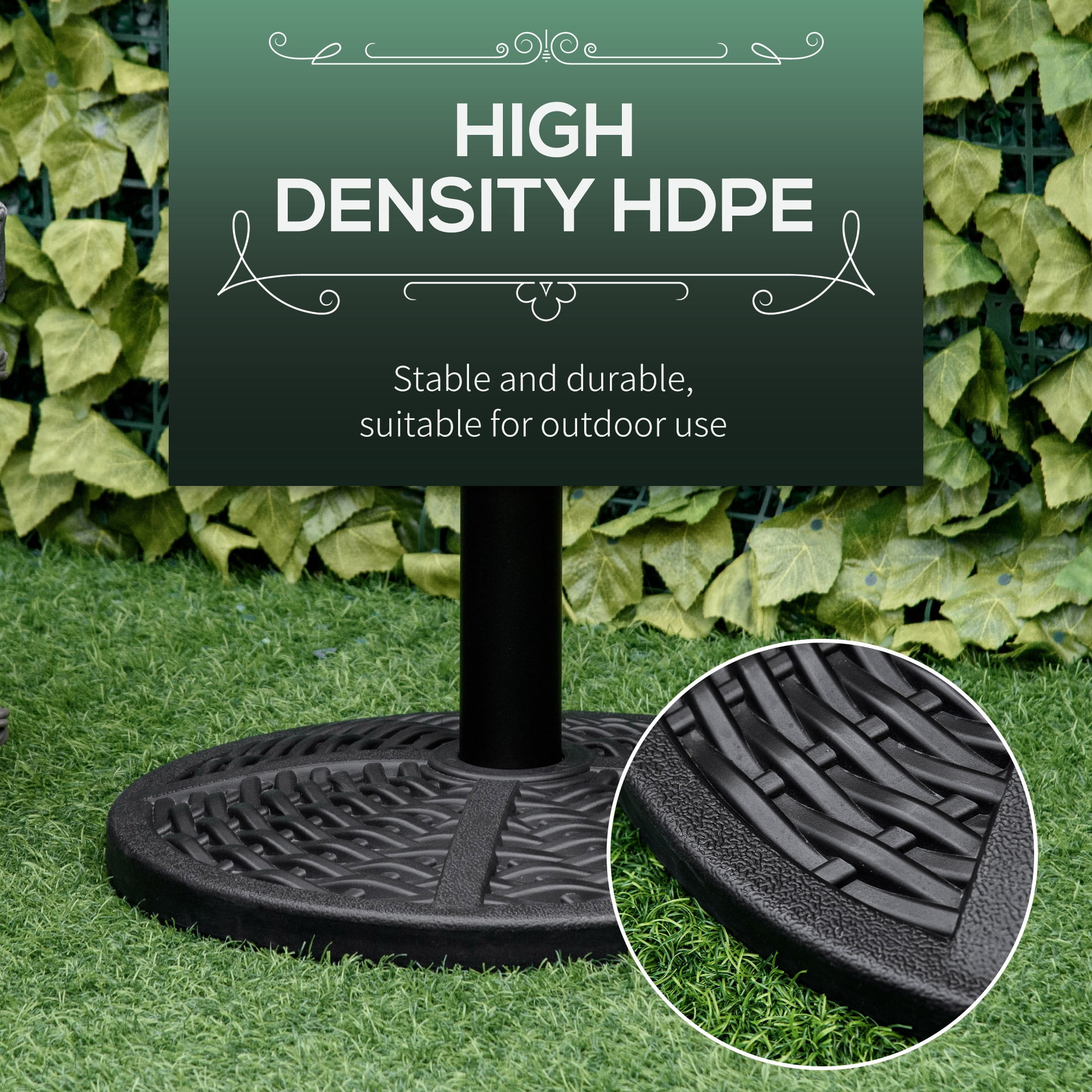 Outsunny 30 lbs. Market Umbrella Base Holder 18" Heavy Duty Round Parasol Stand with Rattan Design for Patio, Black