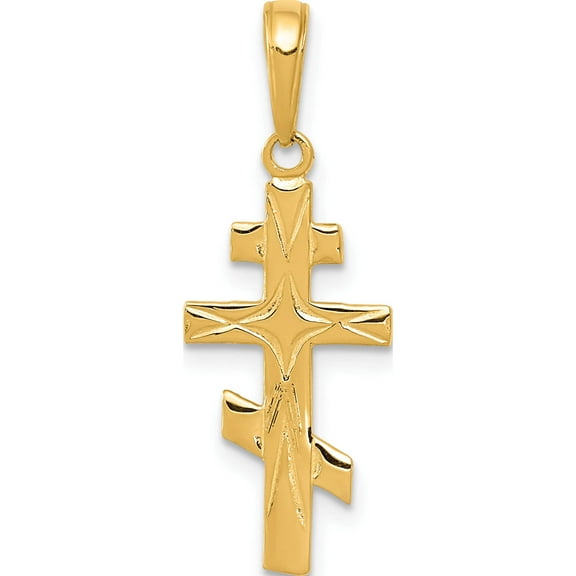 14K Yellow Gold Eastern Orthodox Cross Pendant (27 X 11) Made In Peru c3835