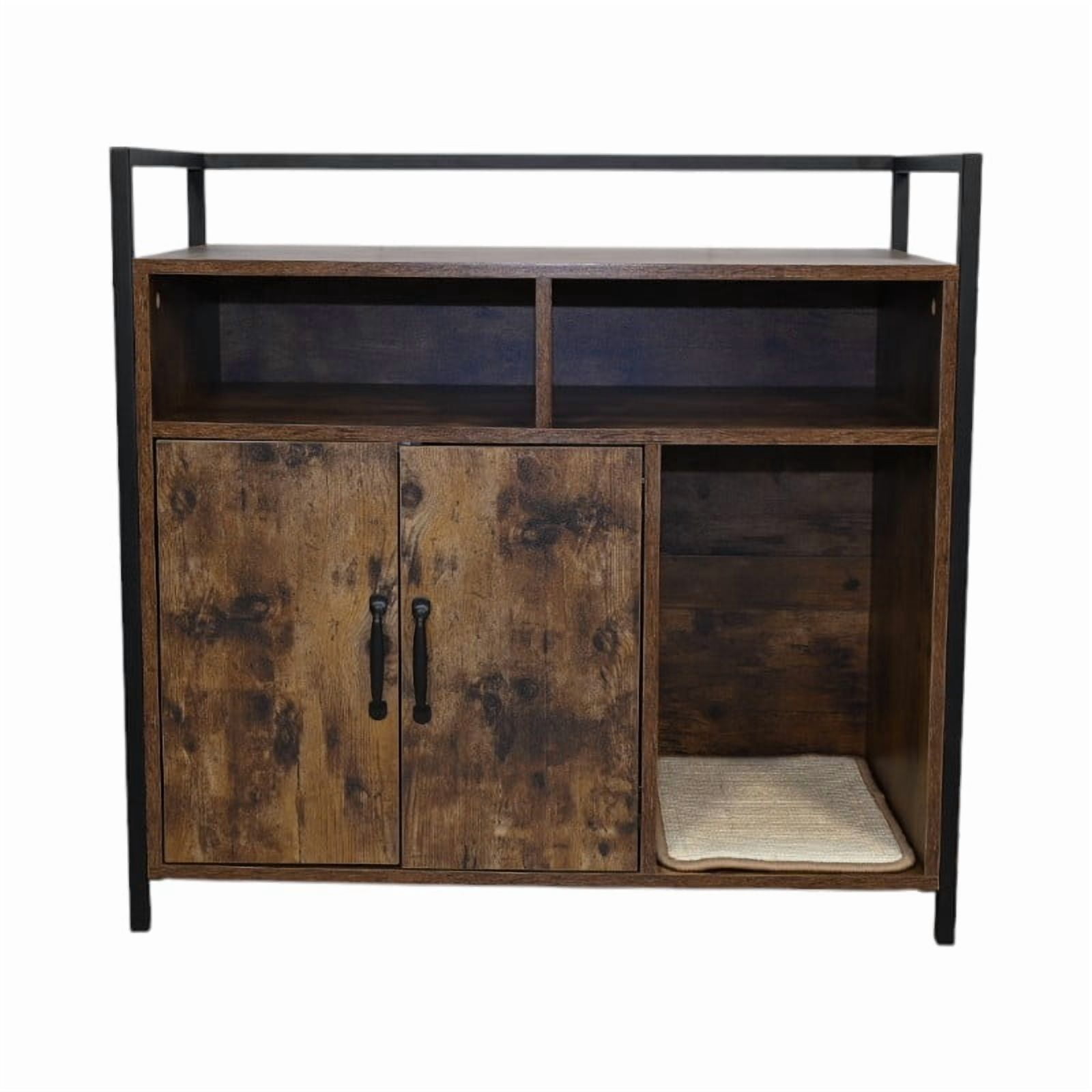 Noaman Rustic Brown Wooden Cat Litter Box Enclosure, 31.9"x17.7"x31.4" Hidden Litter Box Furniture with Scratching Mat for Bedroom, Bathroom, Living Room