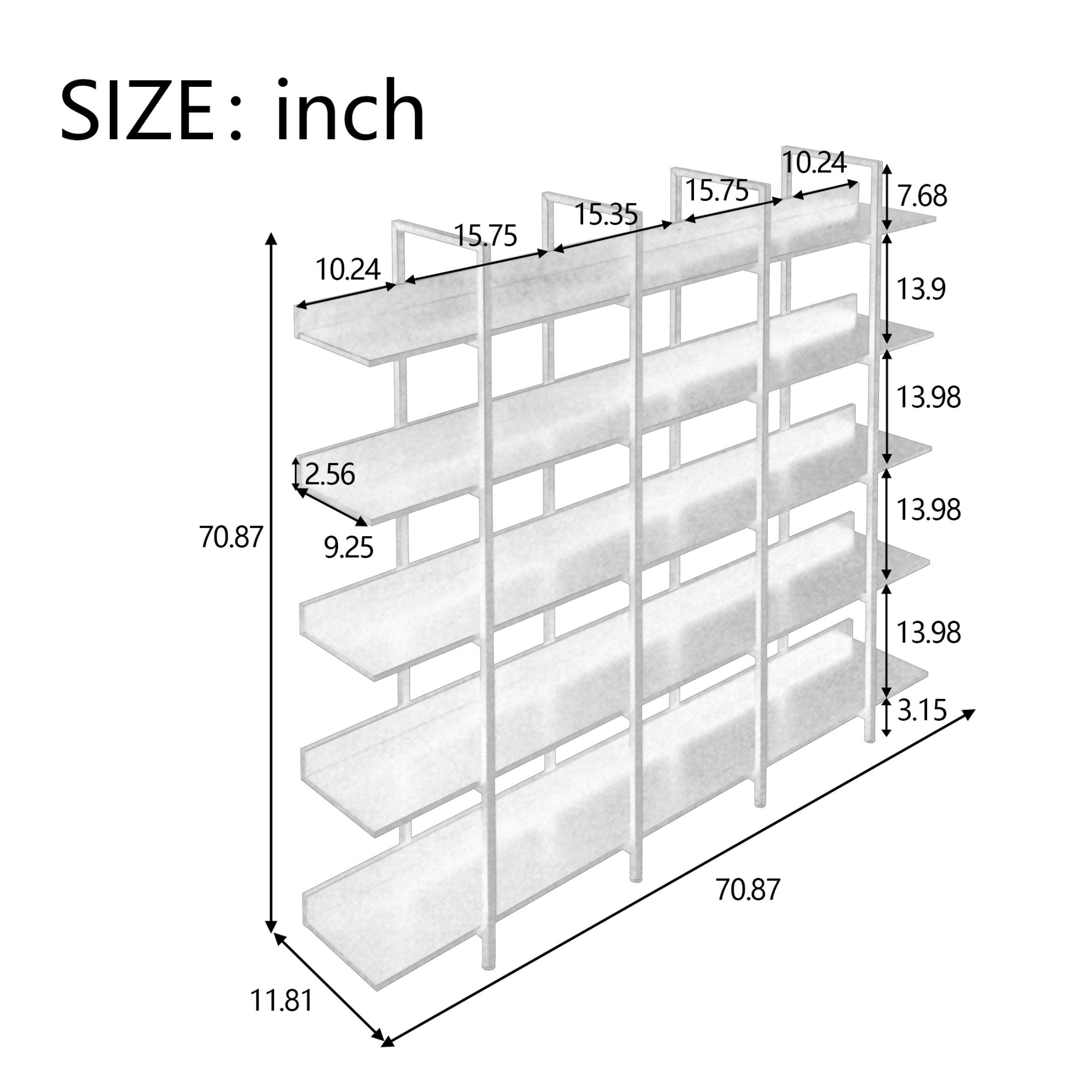 AENKYO 5-tier Bookcase with Open Shelves, Metal frame Shelf Room Divider for Books, Plants, Brown