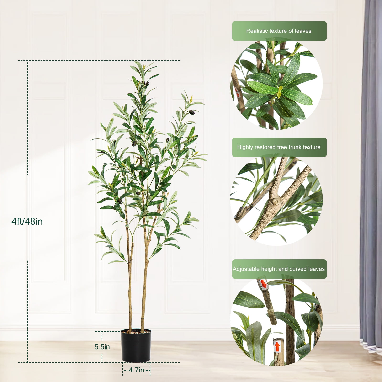 Ldnio Olive Tree Artificial 4ft Olive Plant Indoor, Faux Plants with Realistic Leaf & Natural Wood Trunk, Fake Potted Tree for Home Office Living Room Decor