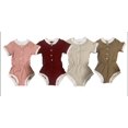 thumbnail image 3 of Combinaison une Pièce pour Tout-Petit Bébé, Couleur Unie, Manches Courtes, Col Ras du Cou, Boutons, Tricot Côtelé, Style à la Mode, 3 of 3