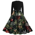 thumbnail image 3 of Christmas Dresses for Women Women's Fashion Vintage Long Sleeve Round Neck Christmas Printed Evening Party Dresses for Formal Event,Army Green,L, 3 of 4