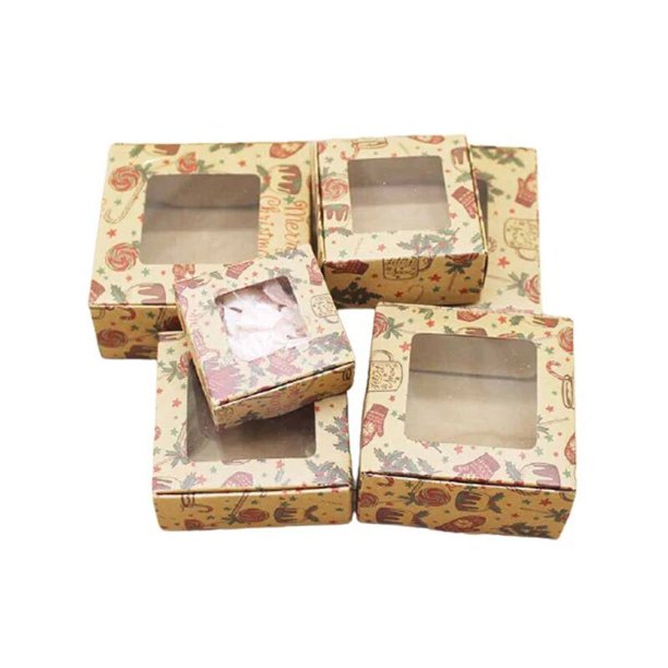 Caja de embalaje de papel Kraft con ventana cuadrada, almacenamiento de dulces de jabón hecho a mano, Cajas de Regalo para Baby Shower, recuerdo de boda, decoración, 50 unidades