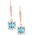 thumbnail image 3 of Gem Stone King 18K Rose Gold Plated Silver Sky Blue Topaz and White Diamond Earrings for Women (4.01 Cttw, Gemstone November Birthstone, Cushion 7MM), 3 of 6