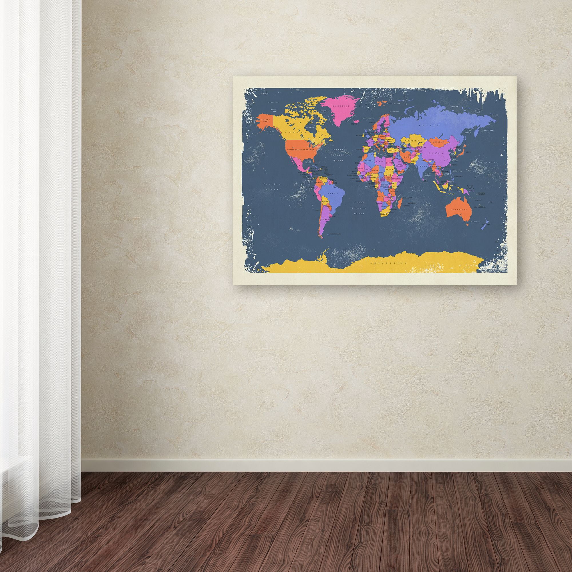 Trademark Fine Art "Retro Political Map of the World 2" Canvas Art by Michael Tompsett